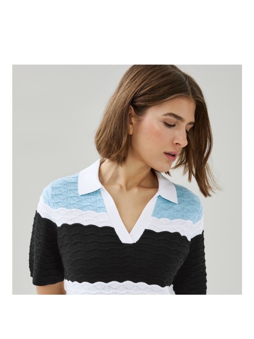 Joe Fresh Black, Light Blue & White Striped Knit Polo Dress